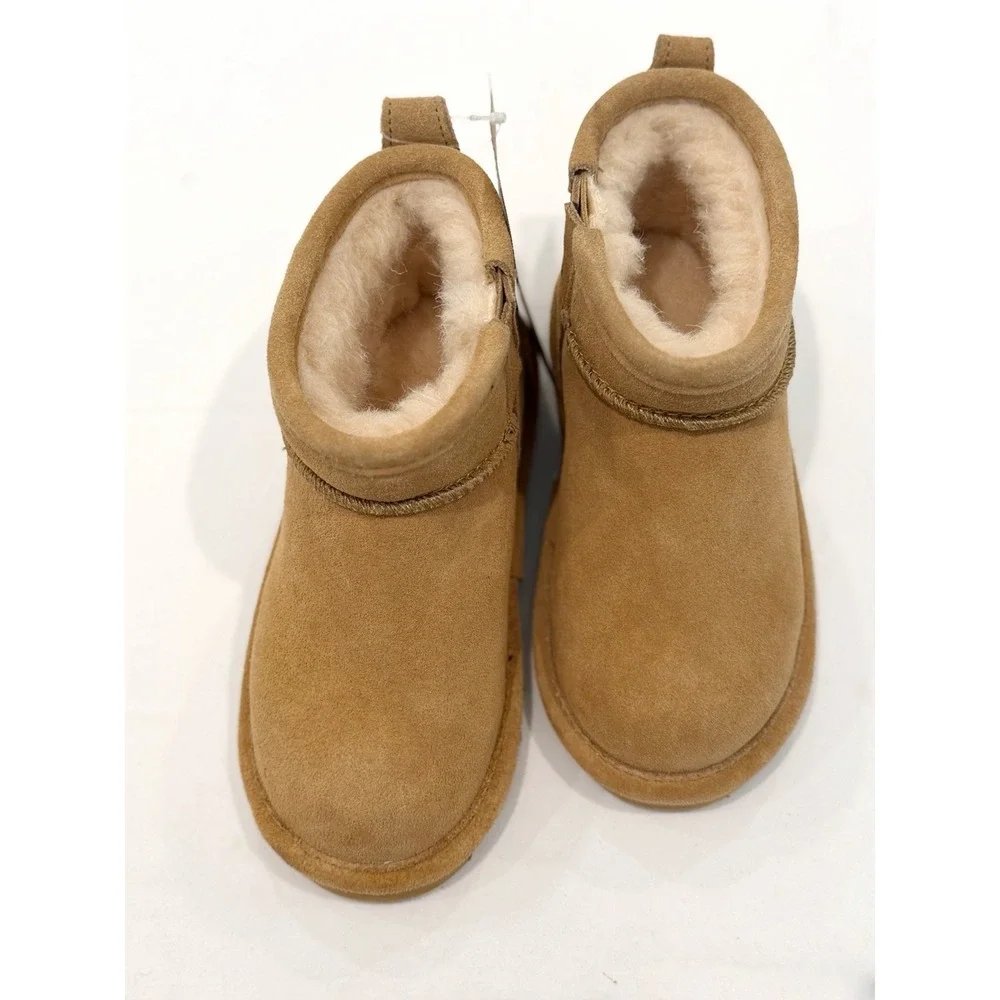 BEARPAW Shorty Toddler 10 Ankle Booties boots Brown Suede Logo Round Toe fur